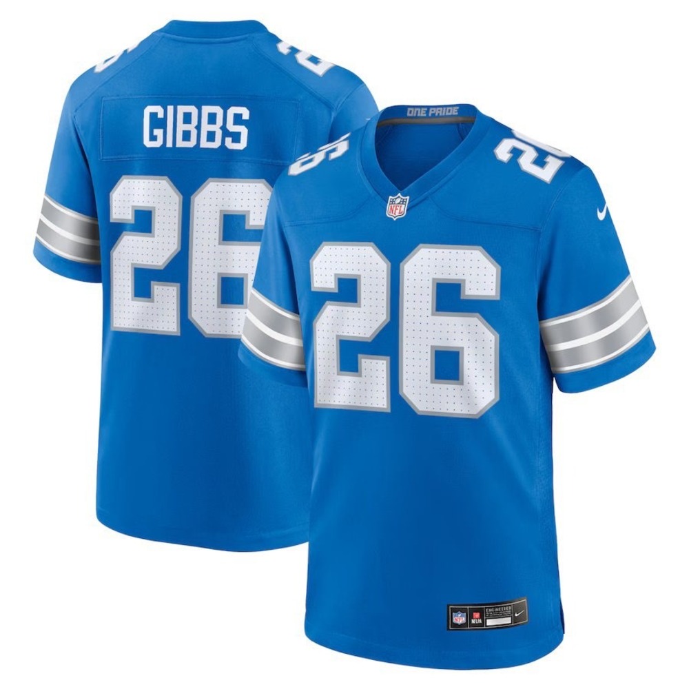 NFL Detroit Lions Jersey 26 Gibbs Mens 3XL Blue‎ Nike Football New With Tags